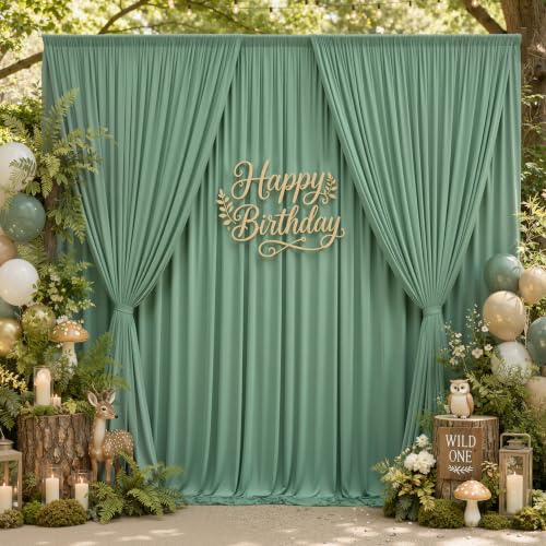 10ftx12ft Wrinkle Free Sage Green Backdrop Curtain Photo Backdrop Drapes | 2 Panels 5×12ft Height Sage Silky Polyester Fabric Back Drop Cloth for Wedding Party Birthday Photography Background Drape - color: Sage Green, size: (W)5ft x (H)12ft (2 Panel)