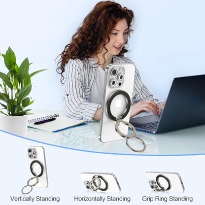 Magnetic Phone Ring Holder for MagSafe Dual-Side Magnetics, Removable Magsafe Phone Grip with Kickstand for Samsung Galaxy S26 S25 S24 Ultra Z Flip7 iPhone 17 16 Plus 15 Pro Max,Fit Magnetic Car Mount - color: gray