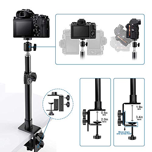 Desk Mount Stand, 2 Pack DSLR Camera Desk Mount C Clamp, 13.7" ~23.2" Photographic Boom Stand with 360° Ball Head for Camera, Ring Light, Video Light, Video Conference Light