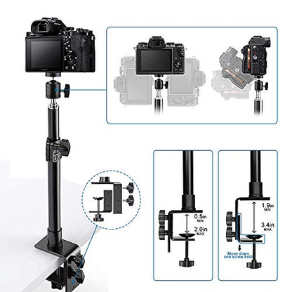 Desk Mount Stand, 2 Pack DSLR Camera Desk Mount C Clamp, 13.7" ~23.2" Photographic Boom Stand with 360° Ball Head for Camera, Ring Light, Video Light, Video Conference Light
