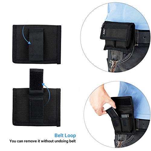 DSLR Battery and Memory Card Holder Pouch (3 Pockets) - Camera SD CF XQD Card Storage Case for AA, LP-E6, LP-E10, LP-E12, LP-E17, EN-EL14, EN-EL15, NP-FW50, NP-F550, NP-FZ100 Batteries - size: 2 Battery Slots + 1 Zipped Pockets