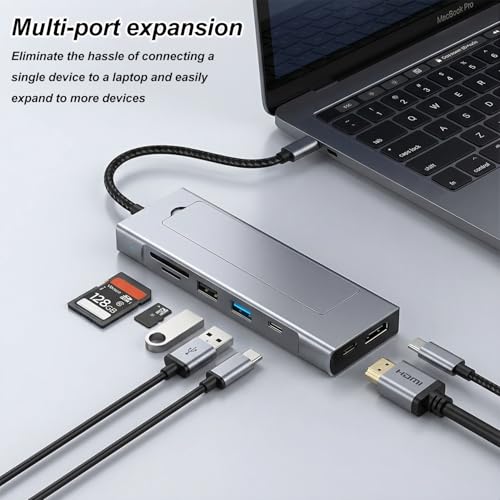 8-in-1 USB C Hub with M.2 NVMe SSD Enclosure, 4K HDMI, 100W PD, 10Gbps USB-C, USB3.2, SD/TF Card Reader for XPS, Dell, MacBook Pro, iPad Pro Upgraded