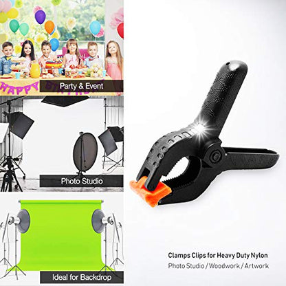 ONDY 4-Pack 6 Inch Spring Clamps, Heavy Duty Plastic Clamps Nylon Clips for Background, Photo Studio and Any More - size: 6 inch