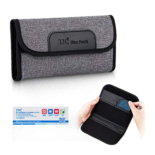 JJC 4 Pockets Filter Case for Round Filter Up to 58mm (37mm 40.5mm 43mm 46mm 49mm 52mm 55mm 58mm), Foldout Lens Filter Pouch with Microfiber Cleaning Cloth, Professional Photography Filter Bag - size: 4 Pockets-up to 58mm