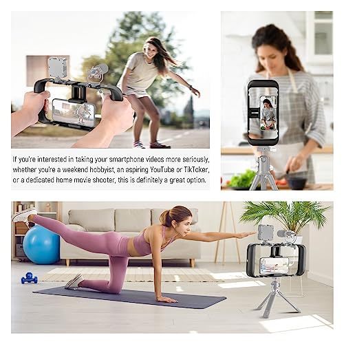 NEEWER Mobile Phone Video Rig, Mobile Phone Grip Stabiliser Cage with Cold Shoe and 1/4 Inch Thread, Video Recording Film Rig, Compatible with iPhone 16 15 Pro Max Plus 14 13 Mini X XS Max XR - style: A104