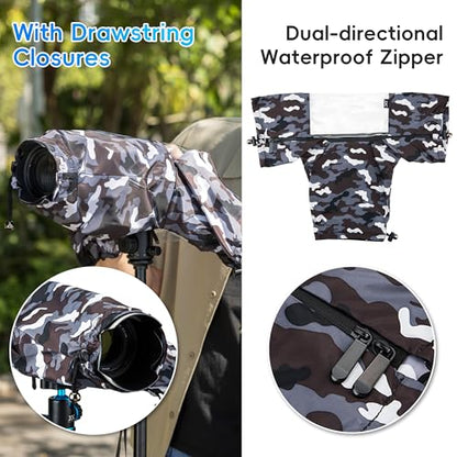Waterproof Camera Rain Cover for Nikon Canon Sony DSLR/Mirrorless Cameras | with TPU Clear Window & Waterproof Zipper,Camera Rain Sleeves Gear for EOS R5 II R10 R7 R6 Rebel T7 T8i T7i 90D Z7 Z6II D7500 - color: Camouflage