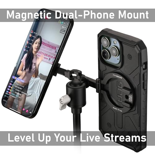 Double Sided Magnetic MagSafe Phone Holder | 360° Adjustable Phone Stand with Cold Shoe & 1/4 Thread Screw, Metal-Attachable Mount for iPhone MagSafe Series, Ideal for Vlog, Selfie & Live Broadcast