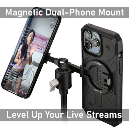 Double Sided Magnetic MagSafe Phone Holder | 360° Adjustable Phone Stand with Cold Shoe & 1/4 Thread Screw, Metal-Attachable Mount for iPhone MagSafe Series, Ideal for Vlog, Selfie & Live Broadcast