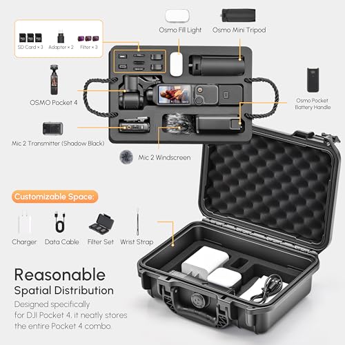 STARTRC PHOTO OSMO Pocket 4/3 Hard Case, Double-layer Waterproof Hard Case for DJI Pocket 3/4 Creator Combo Accessories, Multifunctional Large Capacity Storage Bag