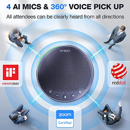 EMEET M3 Conference Speaker and Microphone, Zoom Certified Bluetooth Speakerphone with 4 AI Mics 360° Voice Pickup, 18H Talk Time, USB 2.0&Bluetooth 5.0 with Daisy Chain for 20 People for Zoom Teams - style: M3-12 People