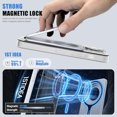 IST IDEA for Magsafe Tripod, Tripod for iPhone Lightweight Aluminum Alloy & Angle Adjustment & Strong Magnets iPhone Tripod Stand Compatible with 17/16/15/14/13/12 (Included Metal Ring) - color: Grey