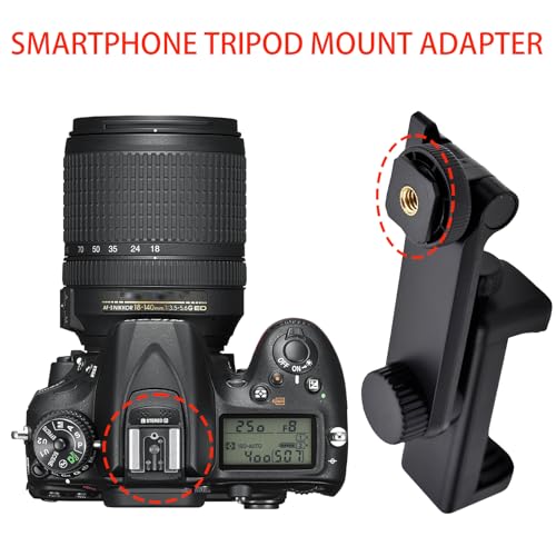 Heran Tripod Phone Mount for Camera, 360° Rotation Adjustable Cold Hot Shoe Smartphone Adapter Attachment Compatible with iPhone Samsung Sony Canon Nikon DSLR, Universal Accessories for Photography