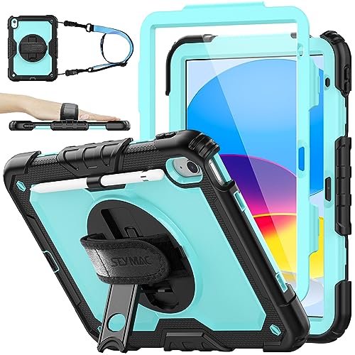 SEYMAC stock Case for iPad (A16) 11th/10th Generation 11''/10.9'' 2025/2022, Full-Body Drop Protection Case with Screen Protector &360° Rotate Hand Strap/Stand, Brightblue+Black - color: Brightblue+Black, size: Case for iPad (A16) 11th/10th Generation 11/