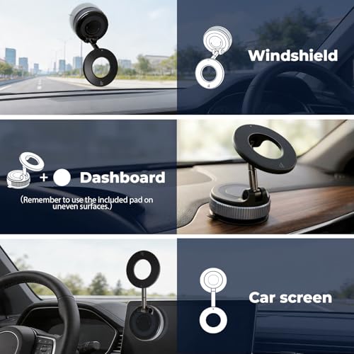 Magnetic Car Phone Mount for Magsafe 88LBS Ultra Suction Cell Phone Holder for Car Dashboard 360° Adjustable Vacuum Car Phone Holders for Your Car Compatible with iPhone 17-12 Pro Max
