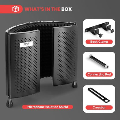 Pyle Microphone Isolation Shield with Soundproof Foam, Portable Vocal Recording Booth for Studio & Podcast, Adjustable Folding Acoustic Panels, Shock Mount, 5/8'' Mic Thread, Easy Setup