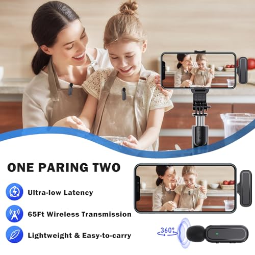 Wireless Lavalier Microphone, 2 Mini Mics with Charging Case, 8H, 65ft | USB-C Clip-On Mic for iPhone iPad Android PC, Noise Reduction, Ideal for Vlogging TikTok YouTube Video Recording Interview