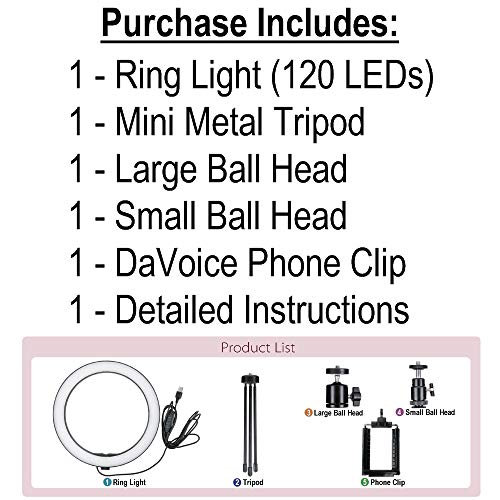DaVoice 10" 3 Light Modes Desktop Ring Light for Zoom Meetings, with Stand, Phone Holder, USB Powered