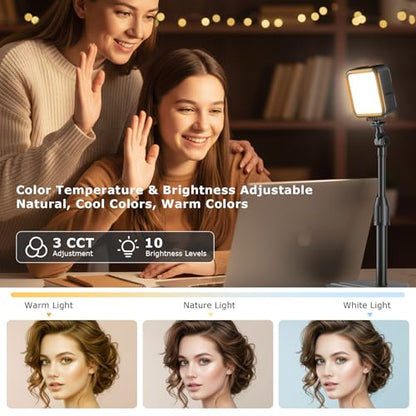 2-Pack Portable Rechargeable LED Video Light, Battery Powered Photography Lighting Kit with Stand & Phone Holder, Dimmable Camera Light for Live Streaming, YouTube, TikTok, Zoom, Video Recording