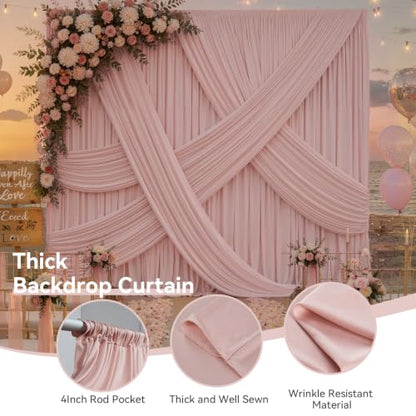 20FTx12FT Dusty Pink Wrinkle-Free Wedding Backdrop Curtain -Silky Washable White Polyester Drapes for Baby Showers, Birthday Parties, Photography, and Wedding Receptions-4 Panels 5FTx12FT - color: Dusty Pink, size: W5' x H12'(4 panels)