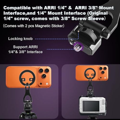 Universal Magnetic Phone Mount Holder with Sticker,Compatible with ARRI 1/4",3/8" Interface,Adjustable Rotatable Smartphone Holder Adapter for iPhone 17/16/15/14/13 Series and Andriod Phones