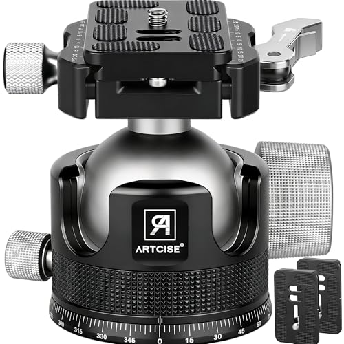 ARTCISE KB55F 55mm Low Profile Ball Head, Lever Release Panoramic Tripod Head, CNC Aluminum, Three Arca Swiss Quick Release Plate, Heavy Duty Camera Mount Max Load 40kg/88lbs