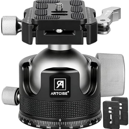 ARTCISE KB55F 55mm Low Profile Ball Head, Lever Release Panoramic Tripod Head, CNC Aluminum, Three Arca Swiss Quick Release Plate, Heavy Duty Camera Mount Max Load 40kg/88lbs
