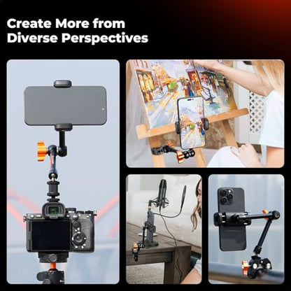 K&F CONCEPT 9.8" Magic Arm Clamp with Phone Holder, 360° Ball Heads Camera Arm Mount for Phone/LED Lights/Monitor/Flash/Microphone/DSLR Camera - style: 9.8" with phone holder