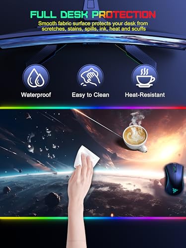 TopMade Wireless Charging Mouse Pad, RGB Gaming Mousepad, 35.4" x 15.8" Extra Large Waterproof Keyboard Desk Pad, Computer Desk Mat, Cosmic Planet (Includes 20W PD Power Adapter & 6.56ft Woven Cable) - color: RGB-Cosmic Planet-35.4"x15.8"-with Adapter