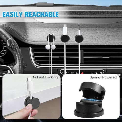 6PC Cord Organizer Holder, 360° Rotatable Spring Cable Clips, Strong Adhesive Cable Management Desk Accessories, Adjustable Wire Organizer Hide Cords Neatly for Nightstand, Home, Kitchen, Office, Rv