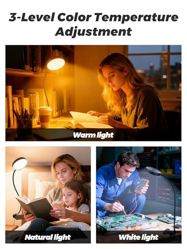 Clip on Light,10 RGB Colors+10 Brightness Clip on Desk Lamp with Clamp, 500 Lumen Bright 72 LED Desk Light, USB Adapter Reading Lights for Books in Bed/Headboard/Bedside Table/Bedroom/Dorm/Home Office - color: Black