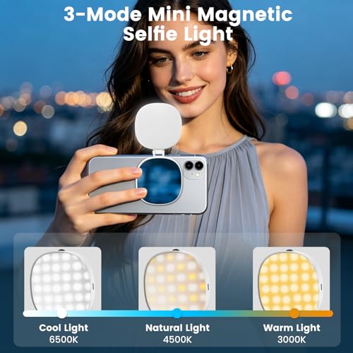 SJZXVZ Magnetic Selfie Light, 3-Mode Phone Light Compatible with Phone Magsa for Selfies/Photography/TikTok/Zoom Calls/Video Conference, Long-Lasting & Rechargeable, CRI97 - color: White