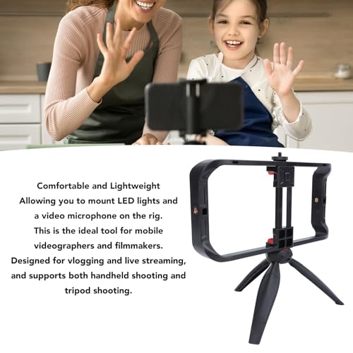 Pilipane Smartphone Video Rig Hand Grip Stabilizer Durable ABS Phone Stabilizer Rig with Tripod for Live Streaming Videography and Film Production
