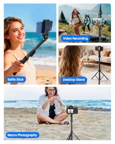 67" Phone Tripod, MIIASI Extendable Tripod for iPhone, Selfie Stick with Remote and Phone Holder, Compatible with iPhone/Android/Camera, Light Stand - color: Black