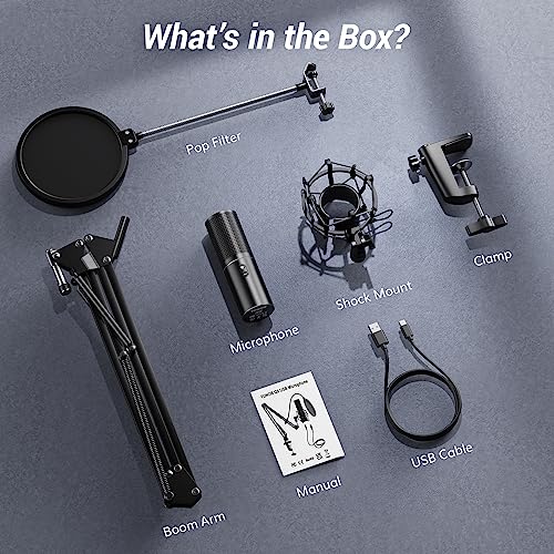 TONOR USB Podcast Microphone, Gaming PC Studio Streaming Mic Kit for Gamer, Recording Condenser Equipment Cardioid Microfono for Singing, YouTube, 200 cm/78inch Cable, with Adjustable Arm Stand, Q9S - style: Q9S