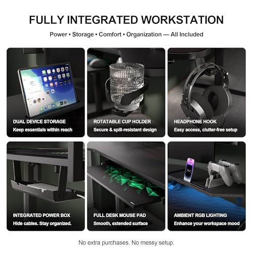 JWX Dual Motor Standing Gaming Desk with Aluminum Alloy Led Lights, 72'' Wing Shaped Large Gaming Studio Music Desk with Slot Design Shelves, for Streamer, Social Media Influencer & Music Recording - size: Wing Shaped-Black