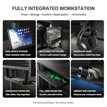 JWX Dual Motor Standing Gaming Desk with Aluminum Alloy Led Lights, 72'' Wing Shaped Large Gaming Studio Music Desk with Slot Design Shelves, for Streamer, Social Media Influencer & Music Recording - size: Wing Shaped-Black