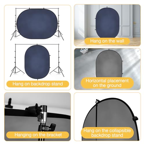 Kate 5x6.5ft(1.5x2m) Collapsible Backdrop Grey Blue Texture Pop up Reversible Photography Backgrounds for Zoom Video Meetings