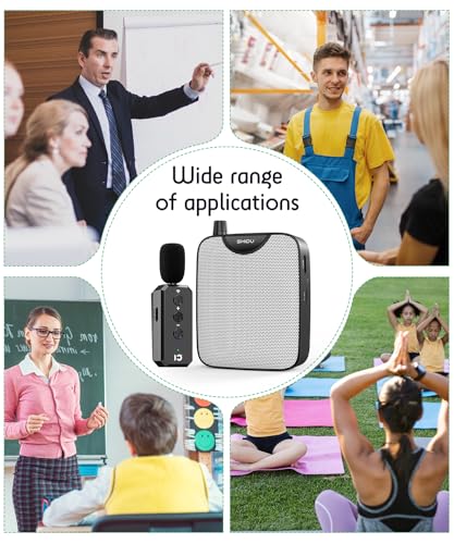 SHIDU 35W Power Voice Amplifier with Bluetooth Wireless Lavalier Microphone, Portable Teacher Mic with Speaker Personal Clip On Microphone System for Teacher Meeting Training-M500 (Black) - color: Black
