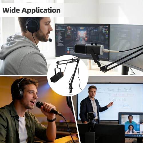 OMISTAR Dynamic Streaming USB Microphone for PC, Wireless Gaming Microphone with Boom Arm, Gaming Mic with RGB Light, Noise Reduction, Volume & Echo Knobs (100W-Boom Arm)