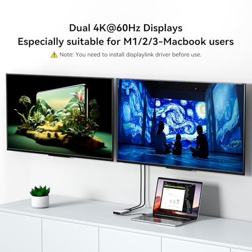 ACASIS USB C to Dual HDMI DisplayLink Adapter, 4K@60Hz, 2 HDMI & 3 USB-A Ports, 100W PD Charging, USB C DisplayLink Docking Station for Mac M1/M2/M3/M4/Windows,USB A/C to Dual Monitor Adapter(Silver) - color: Silver