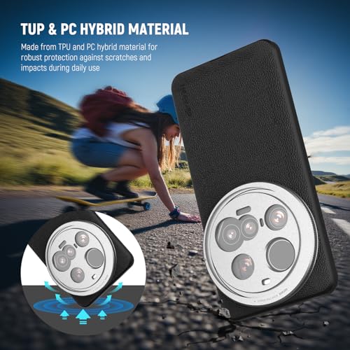 NEEWER 15 Ultra Case, Protective Phone Case Compatible with Xiaomi 15 Ultra, Heavy Duty TPU + PC Faux Leather with 17mm Lens Mounts & 67mm Filter Adapter for Wireless Charging, PA101 Black + Silver - style: Case for 15 Ultra/Black+Silver