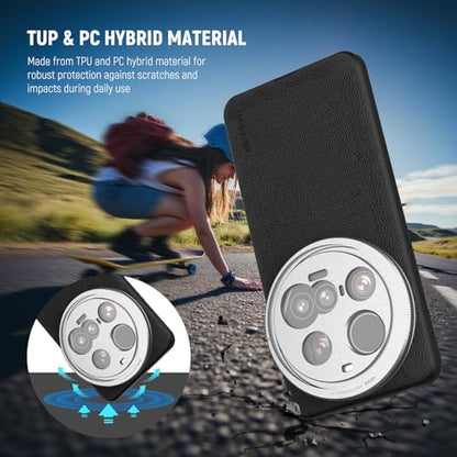 NEEWER 15 Ultra Case, Protective Phone Case Compatible with Xiaomi 15 Ultra, Heavy Duty TPU + PC Faux Leather with 17mm Lens Mounts & 67mm Filter Adapter for Wireless Charging, PA101 Black + Silver - style: Case for 15 Ultra/Black+Silver