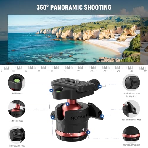 NEEWER Basics 70.9" Camera Tripod Monopod with Center Column & Ball Head, Quick Release Overhead DSLR Cell Phone Holder Stand Compatible with iPhone Travel Video Recording, 17.6 lbs Max Load, TP16 - style: TP16 w/Ball Head