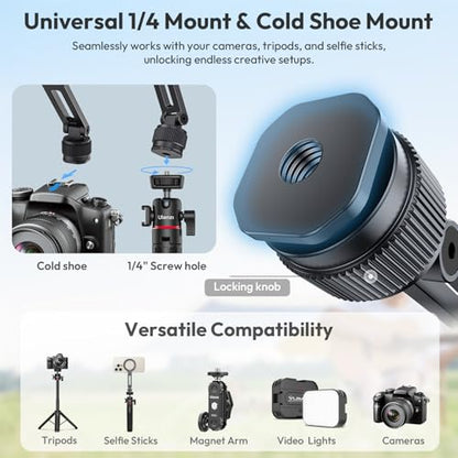 ULANZI Ungraded Magnetic Phone Tripod Mount for MagSafe, Aluminum Camera Phone Holder with 1/4" Screw & Cold Shoe,Carabiner Design, Compatible with iPhone 17/16/15/14/13/12 Series