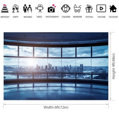 6x4ft Business Office Window Backdrop Modern City View Office Video Conference Photography Background Home Office Indoor Decor Banner Adult Man Woman Artistic Portrait Photo Studio Prop - size: 6x4ft