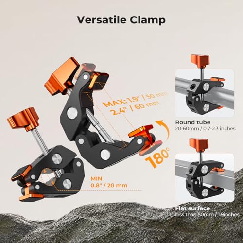 K&F CONCEPT Flexible Clamp Mount Kit, Action Camera Gooseneck Mount with 1/4" & 3/8" Screws for Flat & Round Surfaces, Compatible with Smartphone, Action Camera, Light and Webcam