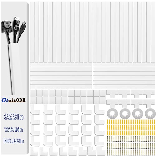 Cord Cover Raceway Kit, 628 in Cable Cover Channel, Paintable Cord Concealer System Cable Hider, Cord Wires, Hiding Wall Mount TV Powers Cords in Home Office, 40 X L15.7in X W0.95in X H0.55in - size: 40 X L15.7in