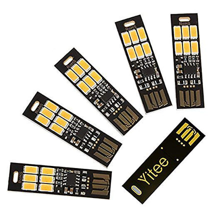 Yitee 5pcs LED Circuit Boards USB Light Keychain Super Bright 6 LEDs Mini USB Light Lamp with Smart Touch Electrodeless Dimming Switch for Laptop Keyboard Light(Warm White), Qty:5