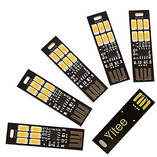 Yitee 5pcs LED Circuit Boards USB Light Keychain Super Bright 6 LEDs Mini USB Light Lamp with Smart Touch Electrodeless Dimming Switch for Laptop Keyboard Light(Warm White), Qty:5