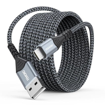 FEMORO Micro USB Cable 15Ft, Extra Long MicroUSB Fast Charging Cord & Data Transfer Braided for PS4 Xbox Controller WyzeCam v1-3 Old Android Phones Kindles Raspberry Pi 3 - size: 15 Feet